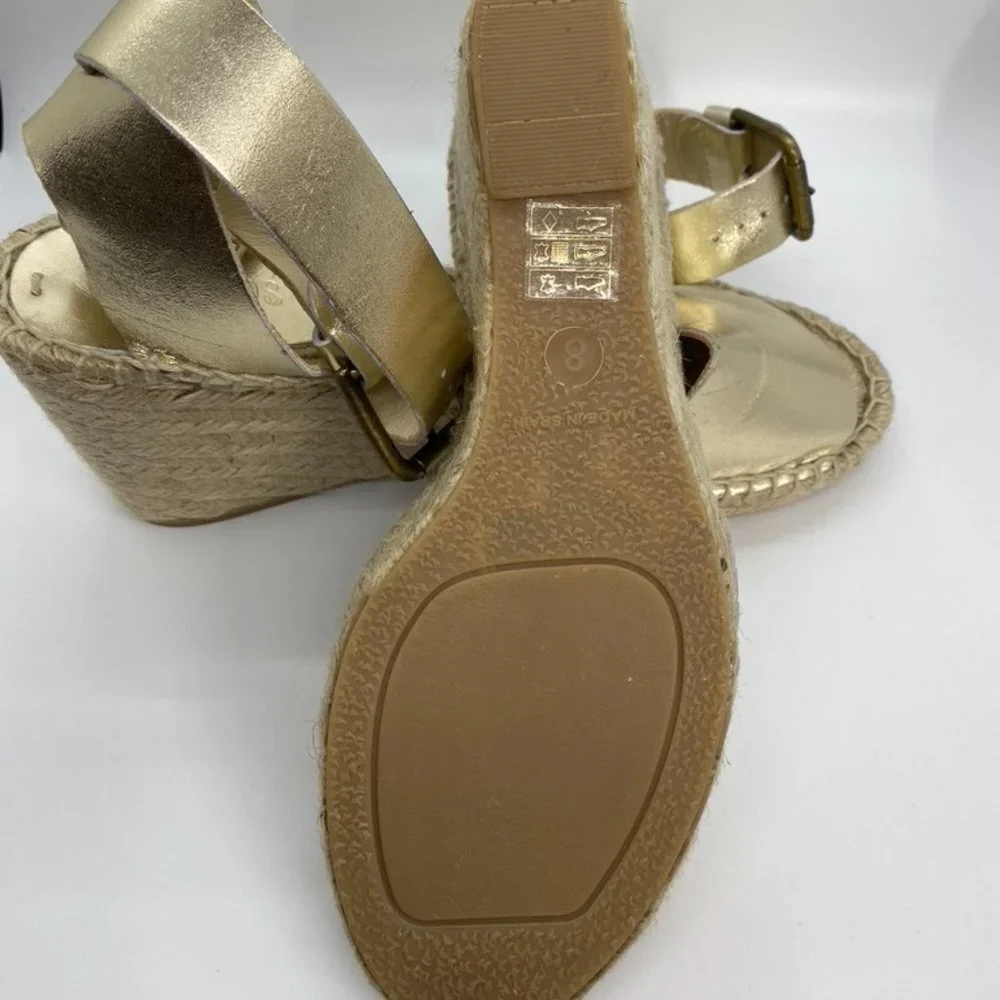 NIB Soludos Gold leather espadrille wedge Size 8
